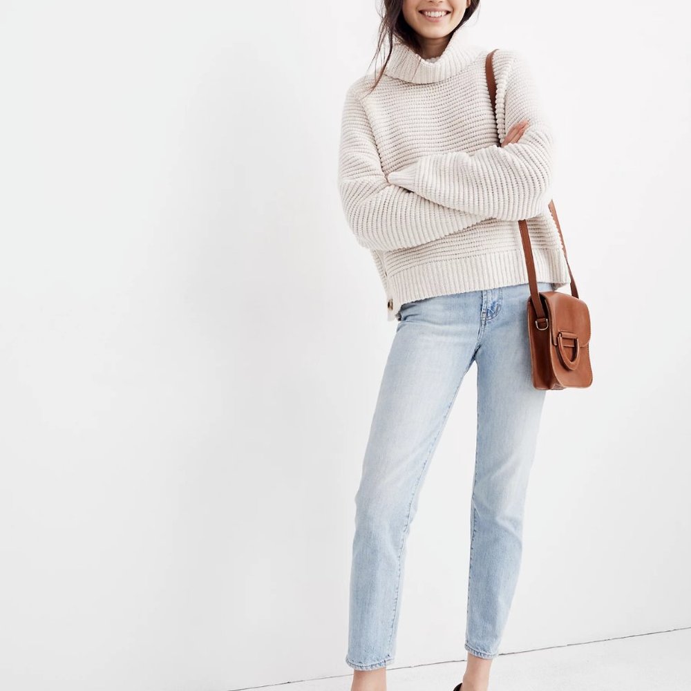 Madewell Side Button Wool Cotton Turtleneck K5807 Sweater Oatmeal XS H10285 - Picture 9 of 12